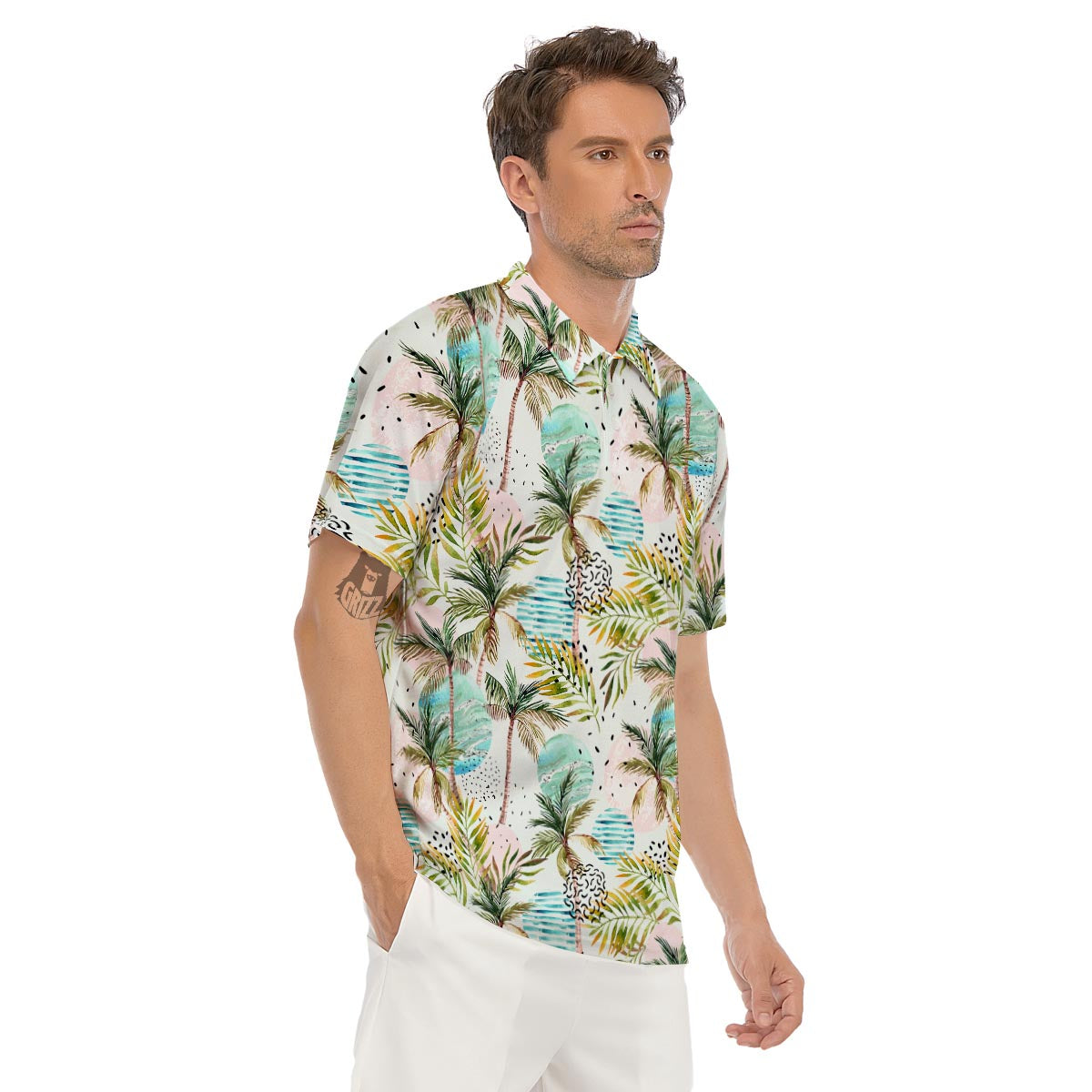Abstract Palm Tree Hawaiian Print Men's Golf Shirts-grizzshop