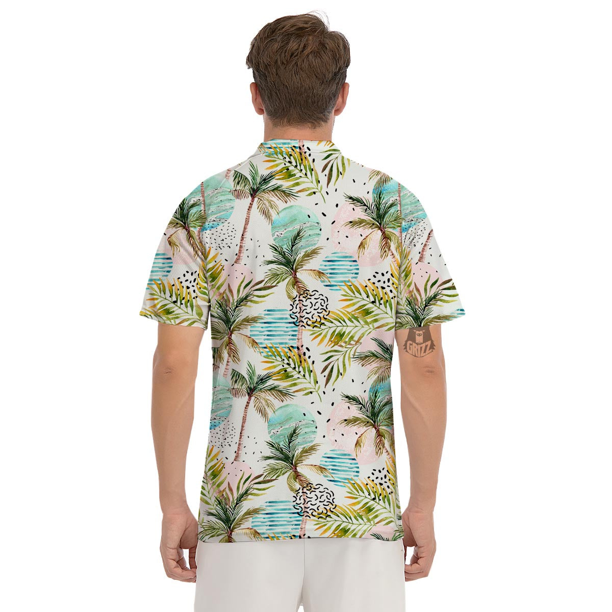 Abstract Palm Tree Hawaiian Print Men's Golf Shirts-grizzshop