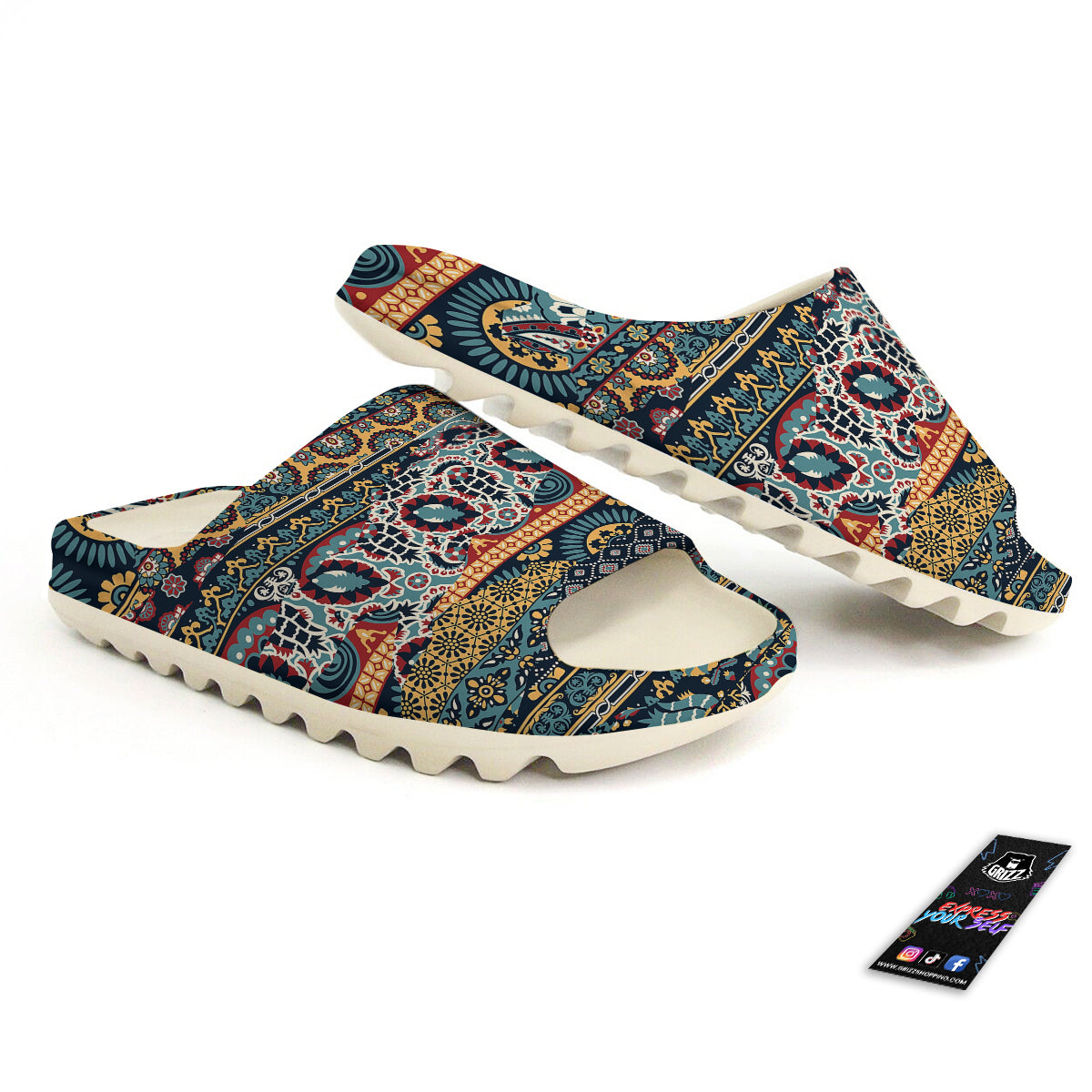 Abstract Arabian Paisley Print Sandals-grizzshop