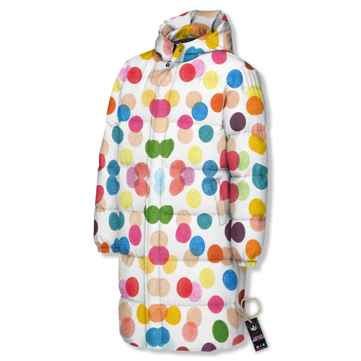Abstract Colorful Polka Dots Print Pattern Long Down Jacket