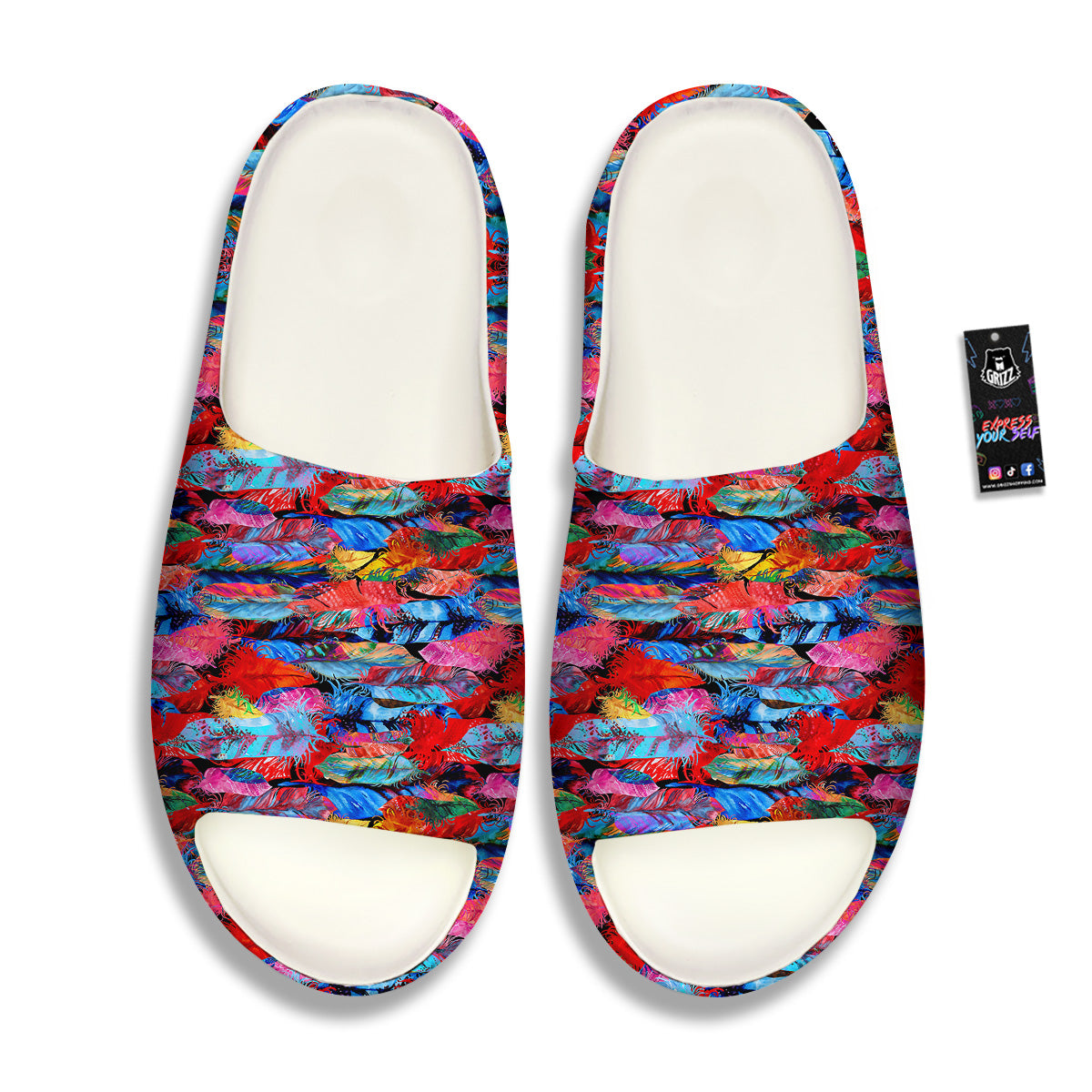 Abstract Feather Watercolor Boho Print Pattern Sandals-grizzshop