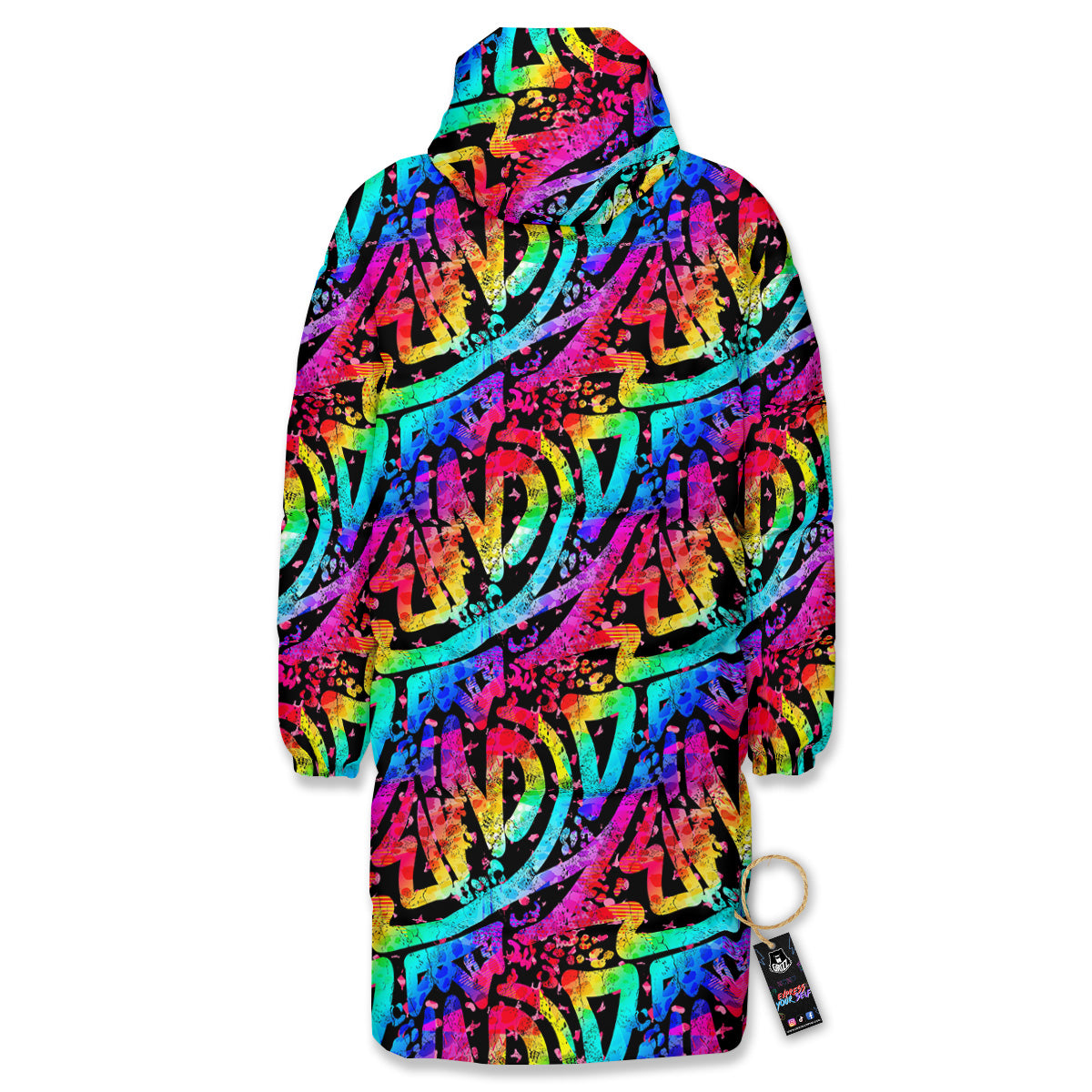 Abstract Graffiti Colorful Paint Print Pattern Long Down Jacket