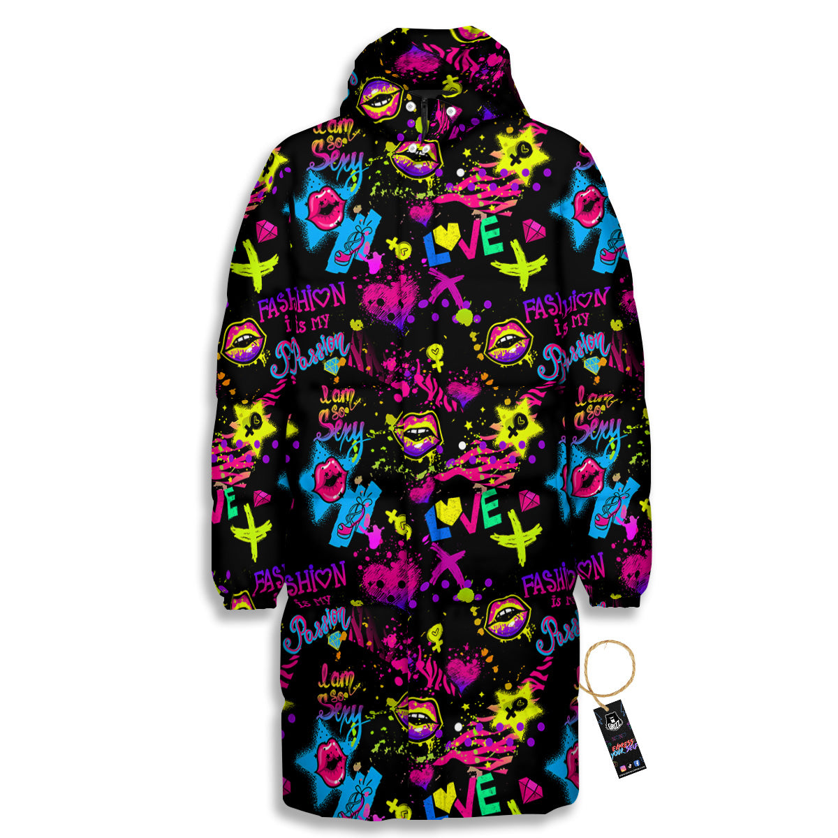 Abstract Graffiti Girlish Spray Paint Print Pattern Long Down Jacket