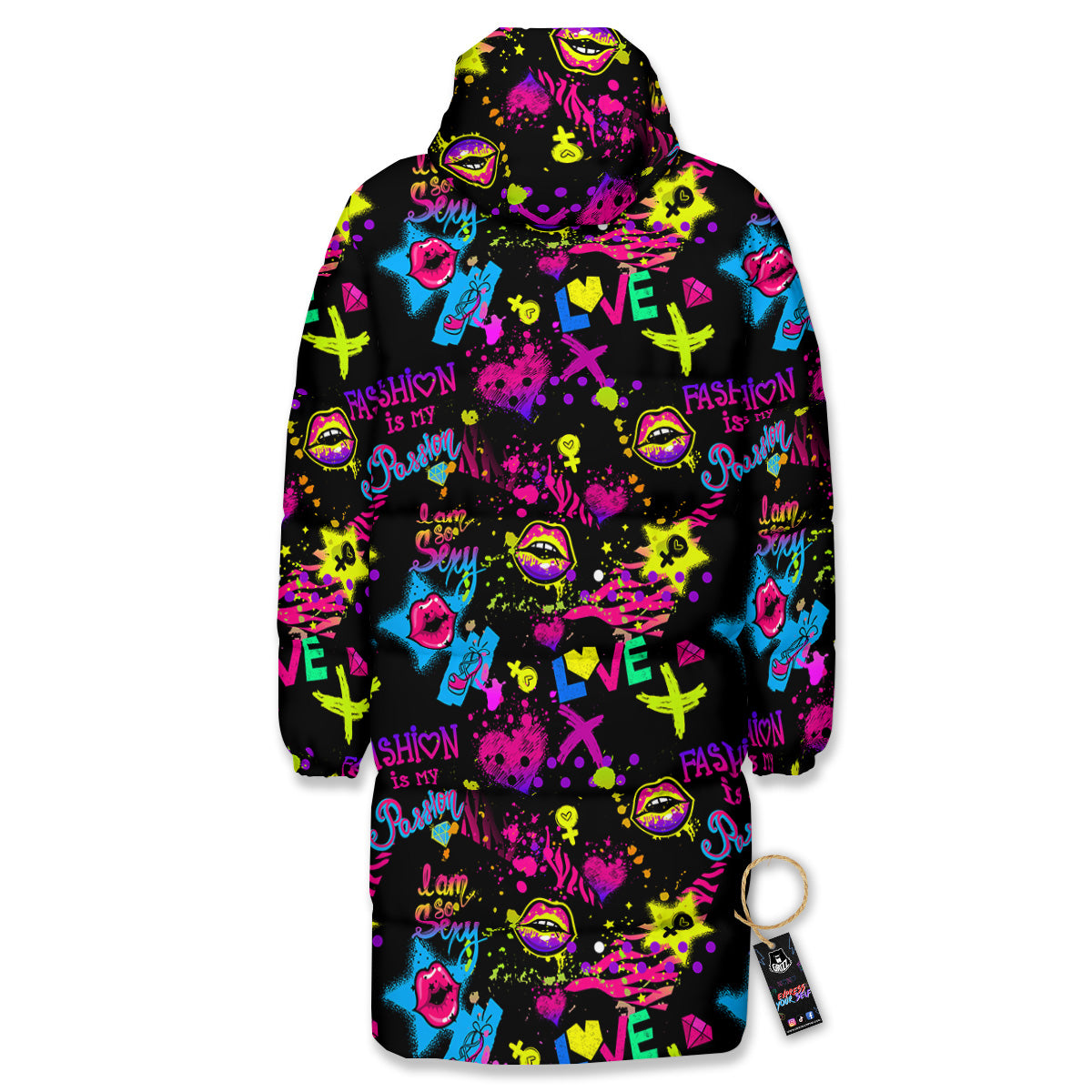 Abstract Graffiti Girlish Spray Paint Print Pattern Long Down Jacket