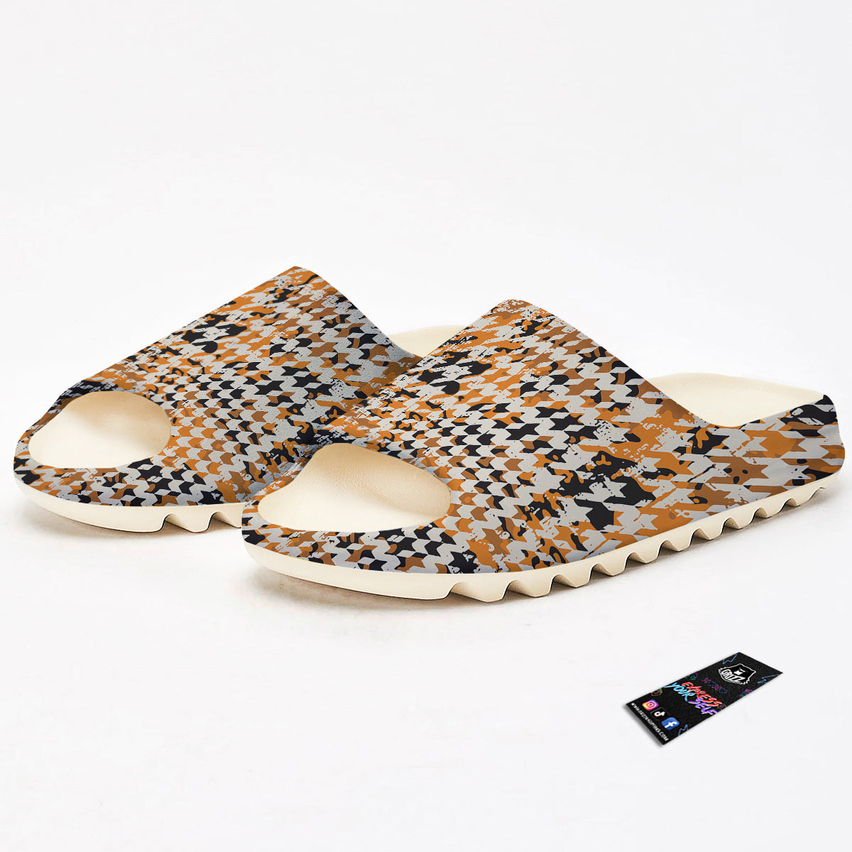 Abstract Grunge Houndstooth Camo Print Pattern Sandals-grizzshop