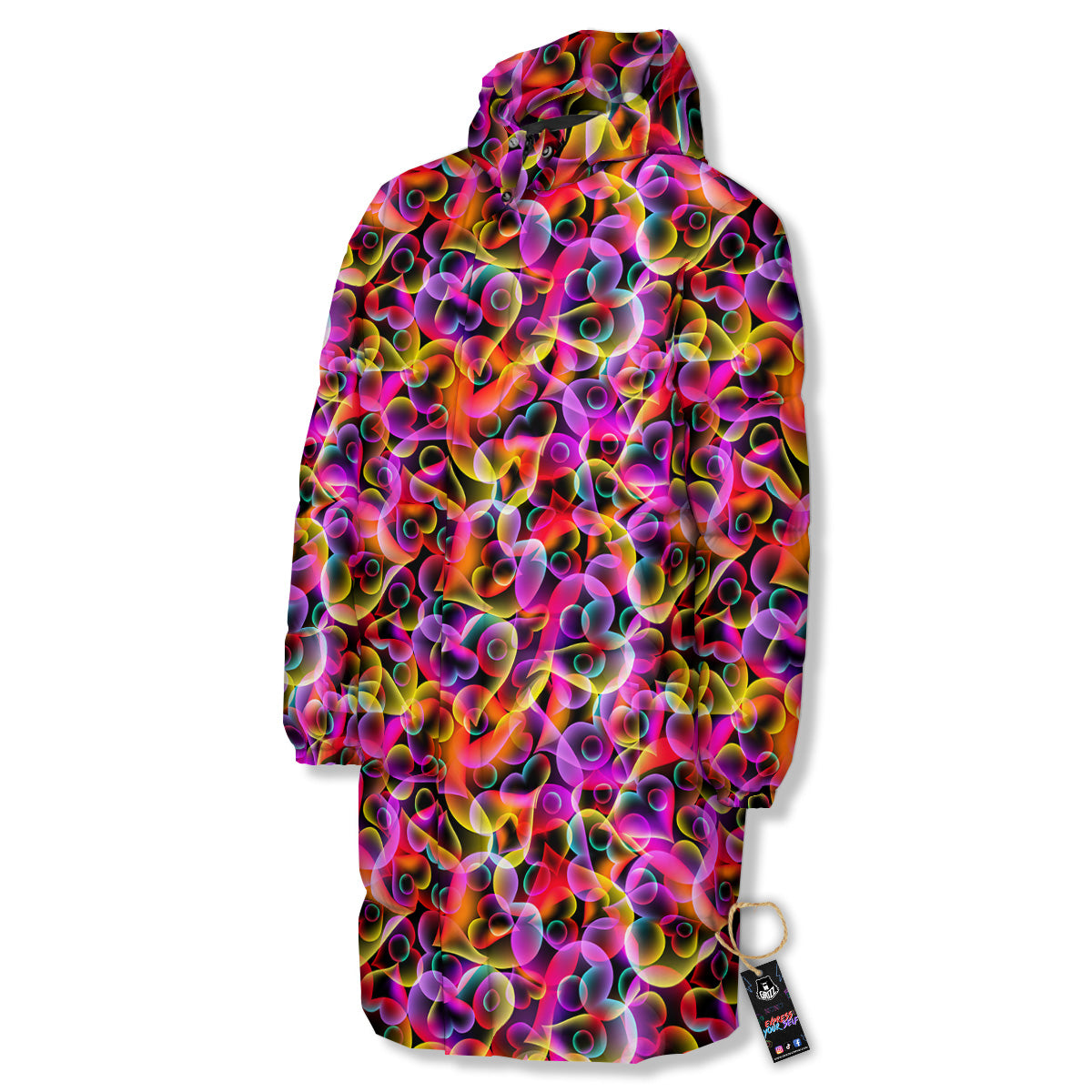 Abstract Hearts Neon Print Pattern Long Down Jacket