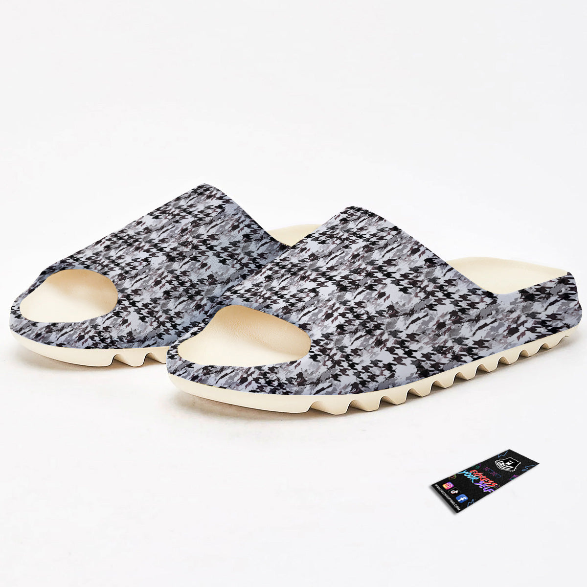 Abstract Houndstooth And Camo Print Pattern Sandals-grizzshop