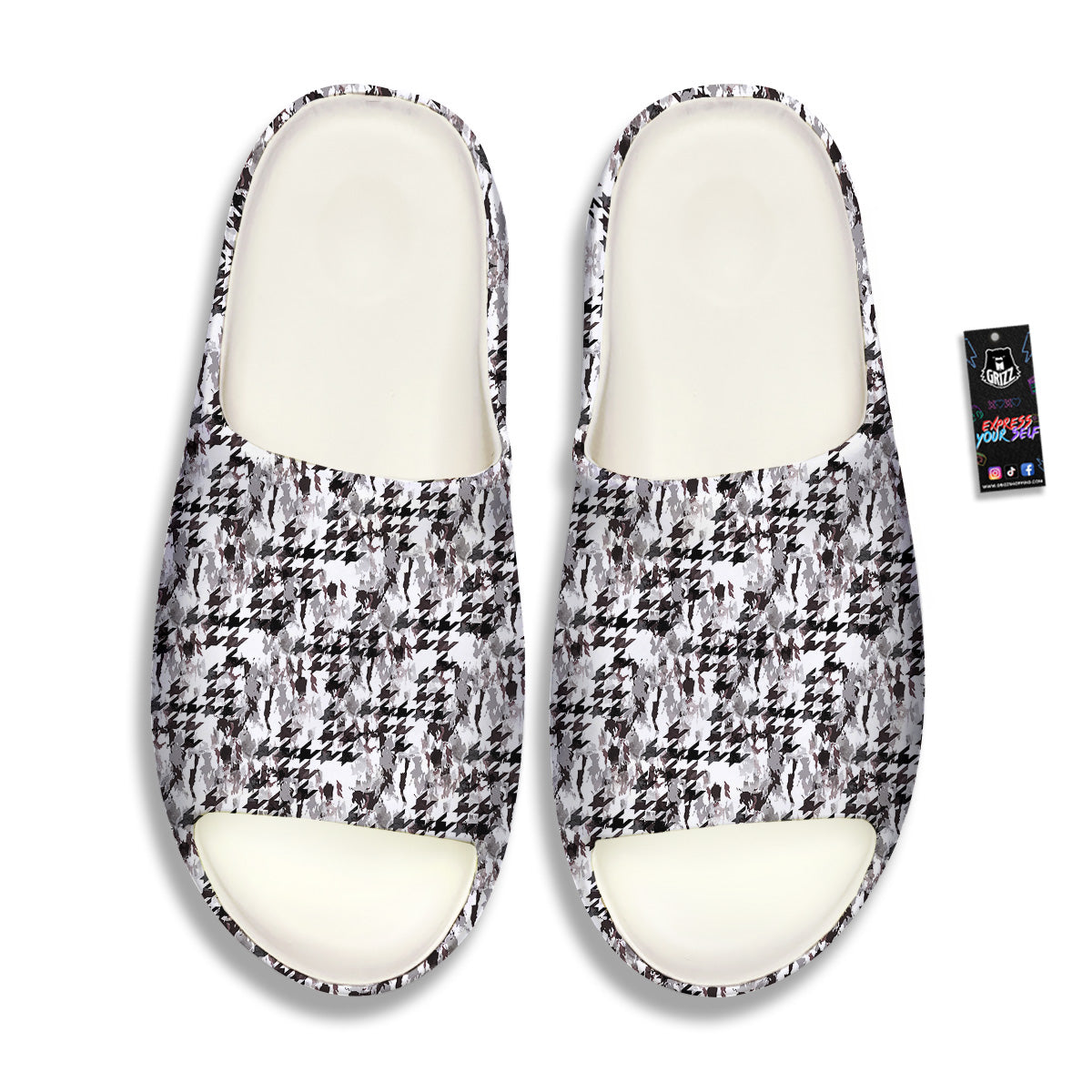 Abstract Houndstooth And Camo Print Pattern Sandals-grizzshop