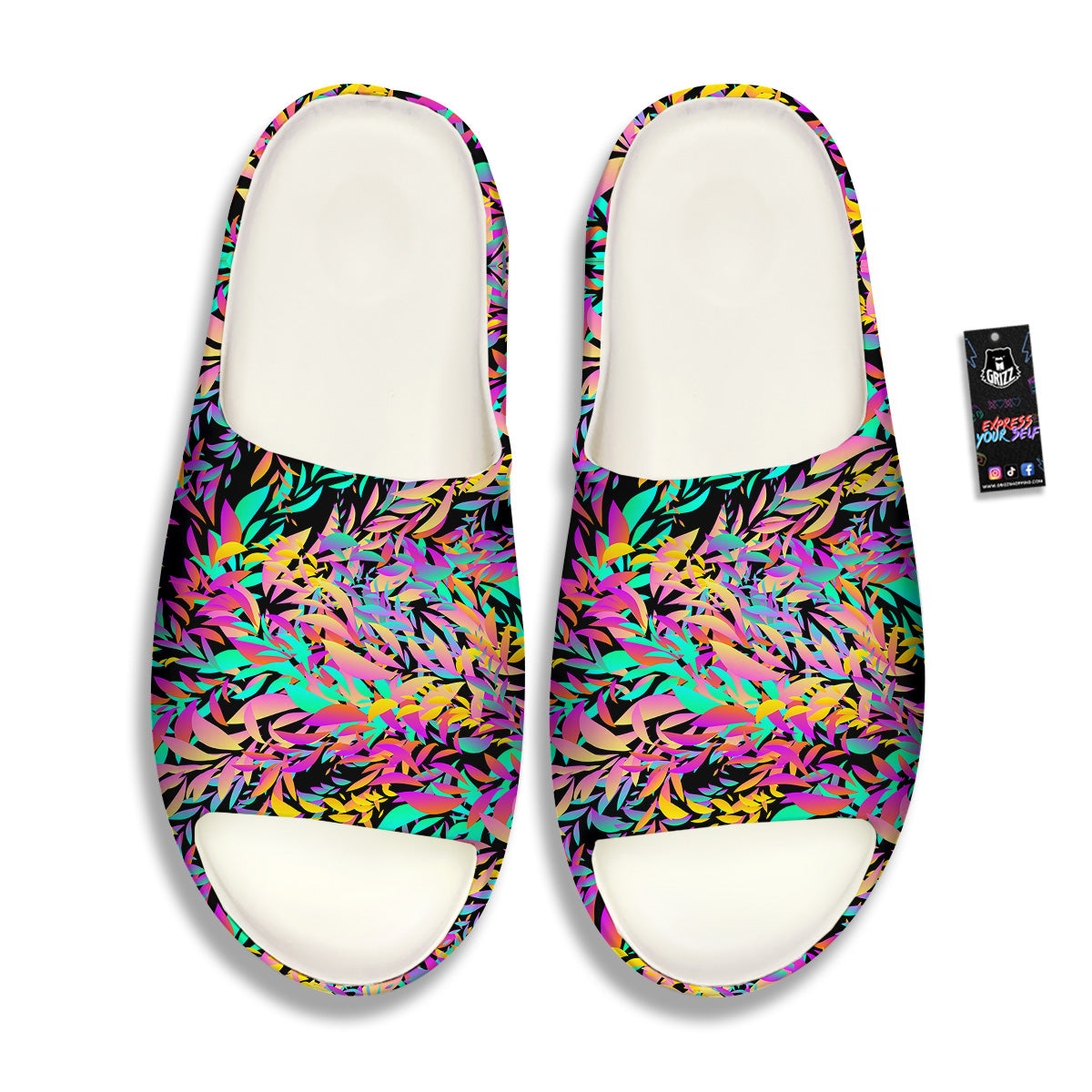Abstract Leaf Neon Print Pattern Sandals-grizzshop