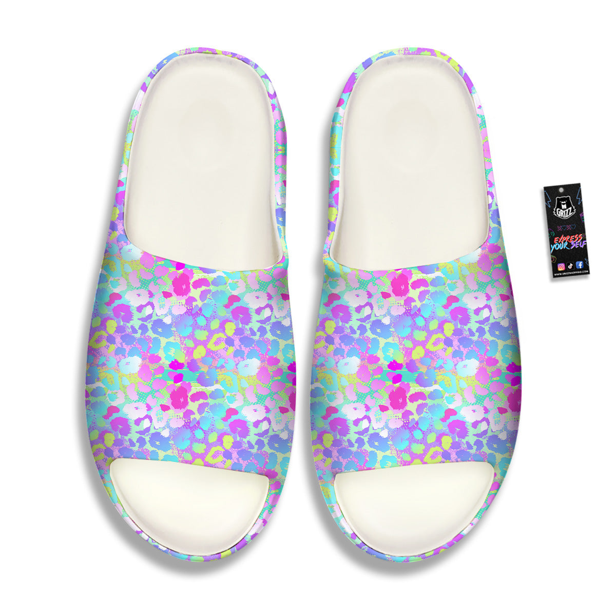 Abstract Leopard Tropical Pastel Print Pattern Sandals-grizzshop