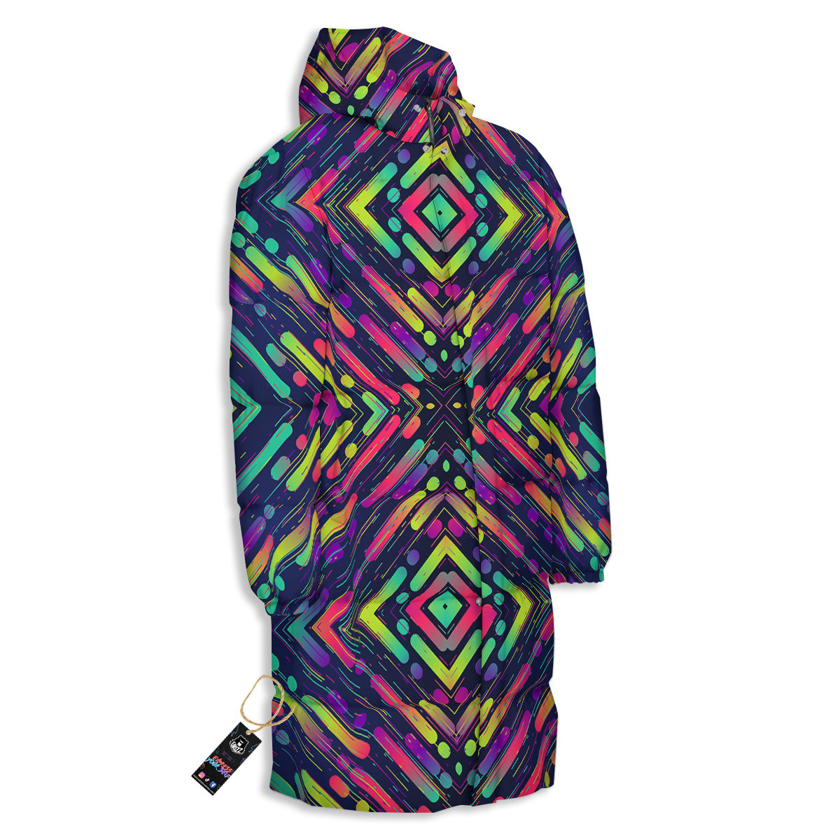 Abstract Neon Colorful Stripes Print Pattern Long Down Jacket