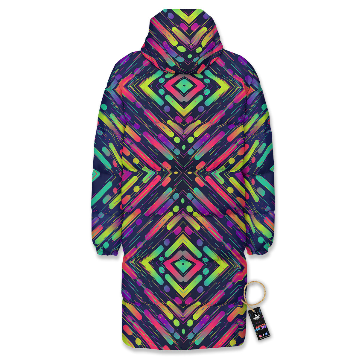 Abstract Neon Colorful Stripes Print Pattern Long Down Jacket