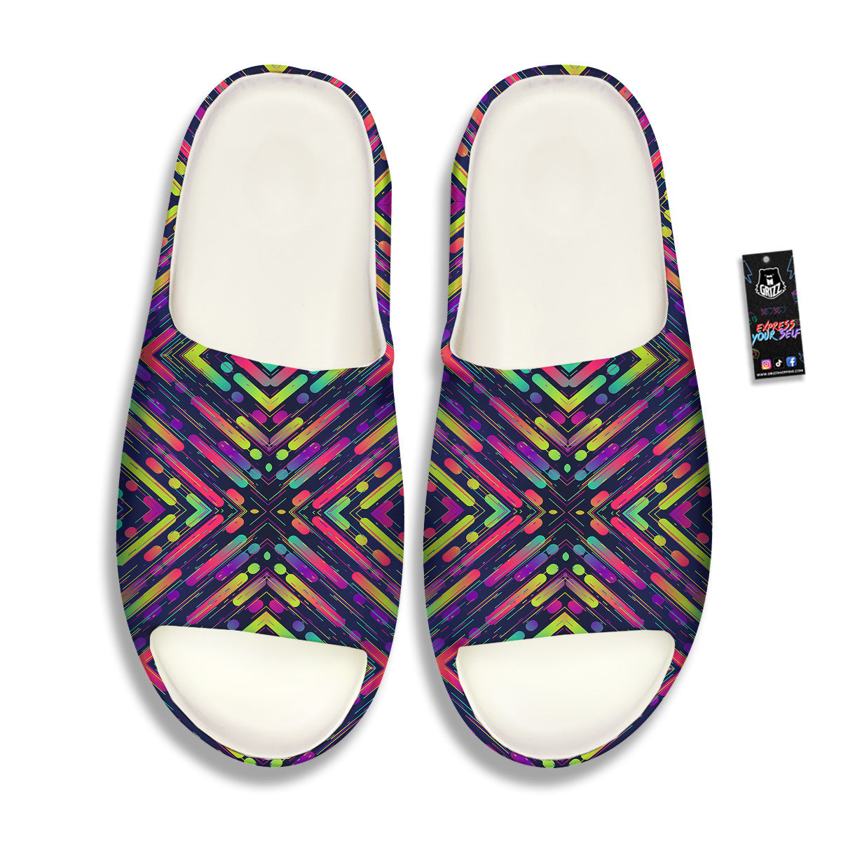 Abstract Neon Colorful Stripes Print Pattern Sandals-grizzshop