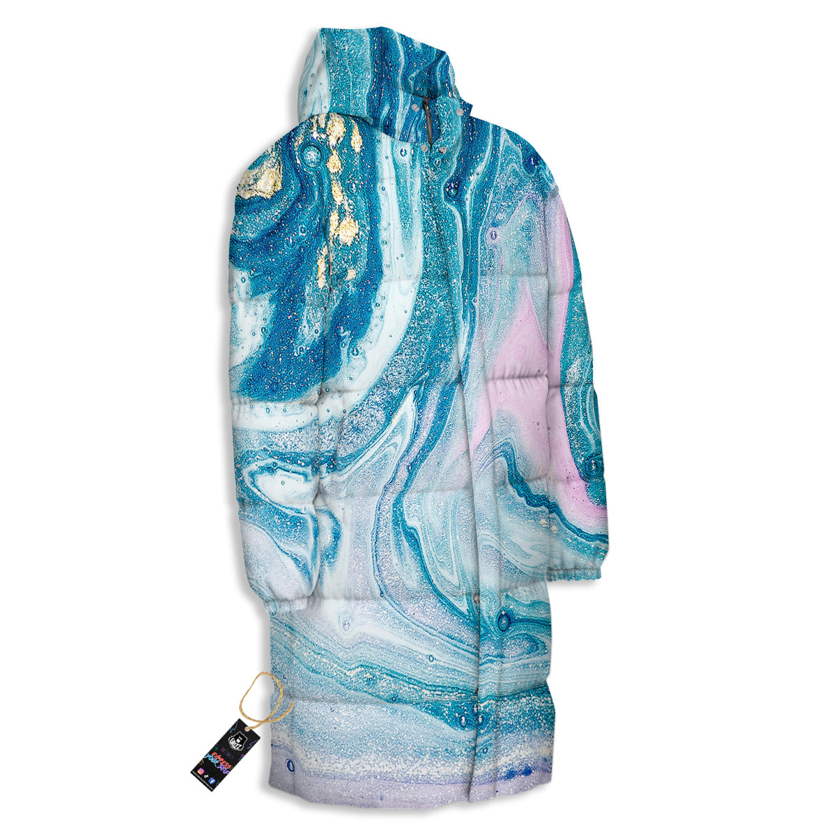 Abstract Ocean Marble Pink Blue Print Long Down Jacket