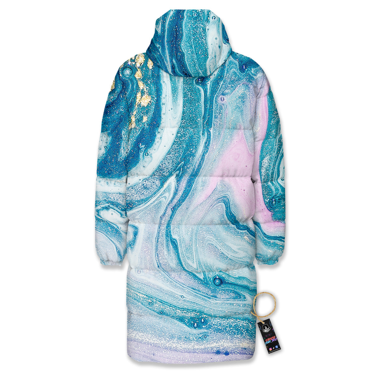 Abstract Ocean Marble Pink Blue Print Long Down Jacket