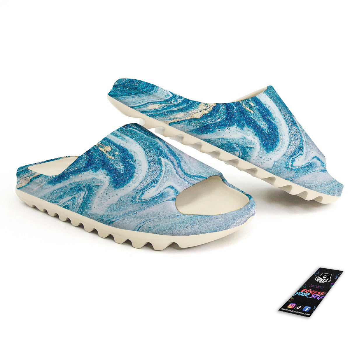 Abstract Ocean Marble Pink Blue Print Sandals-grizzshop