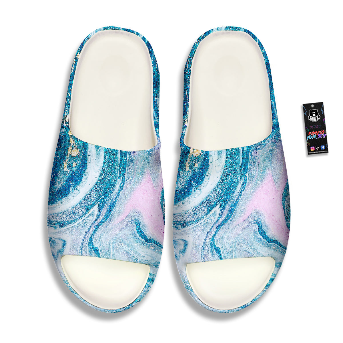 Abstract Ocean Marble Pink Blue Print Sandals-grizzshop