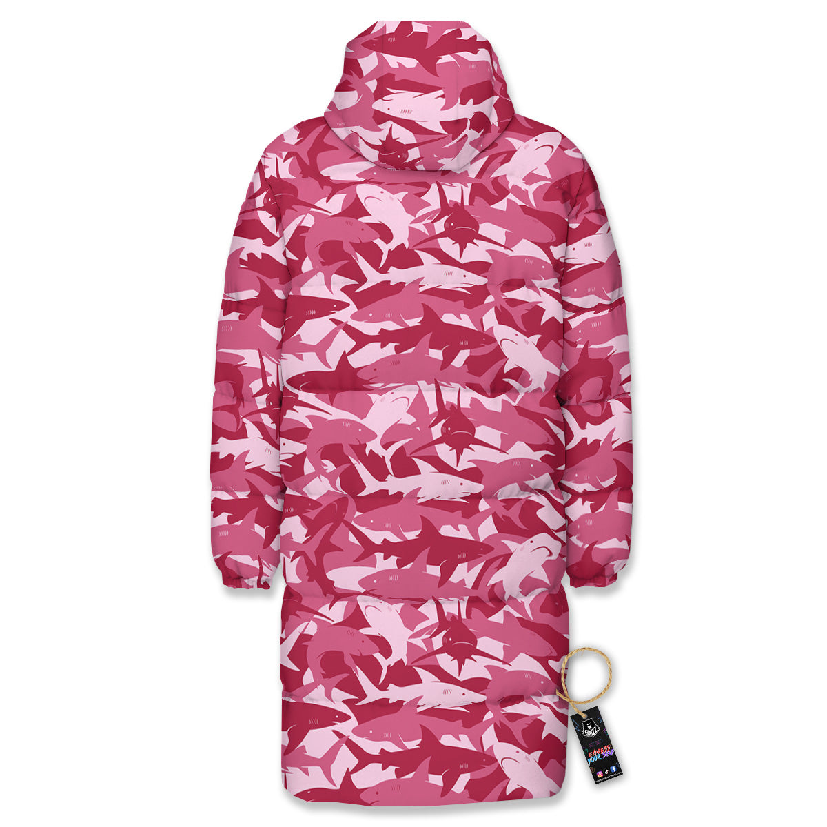 Abstract Pink Shark Camo Print Pattern Long Down Jacket