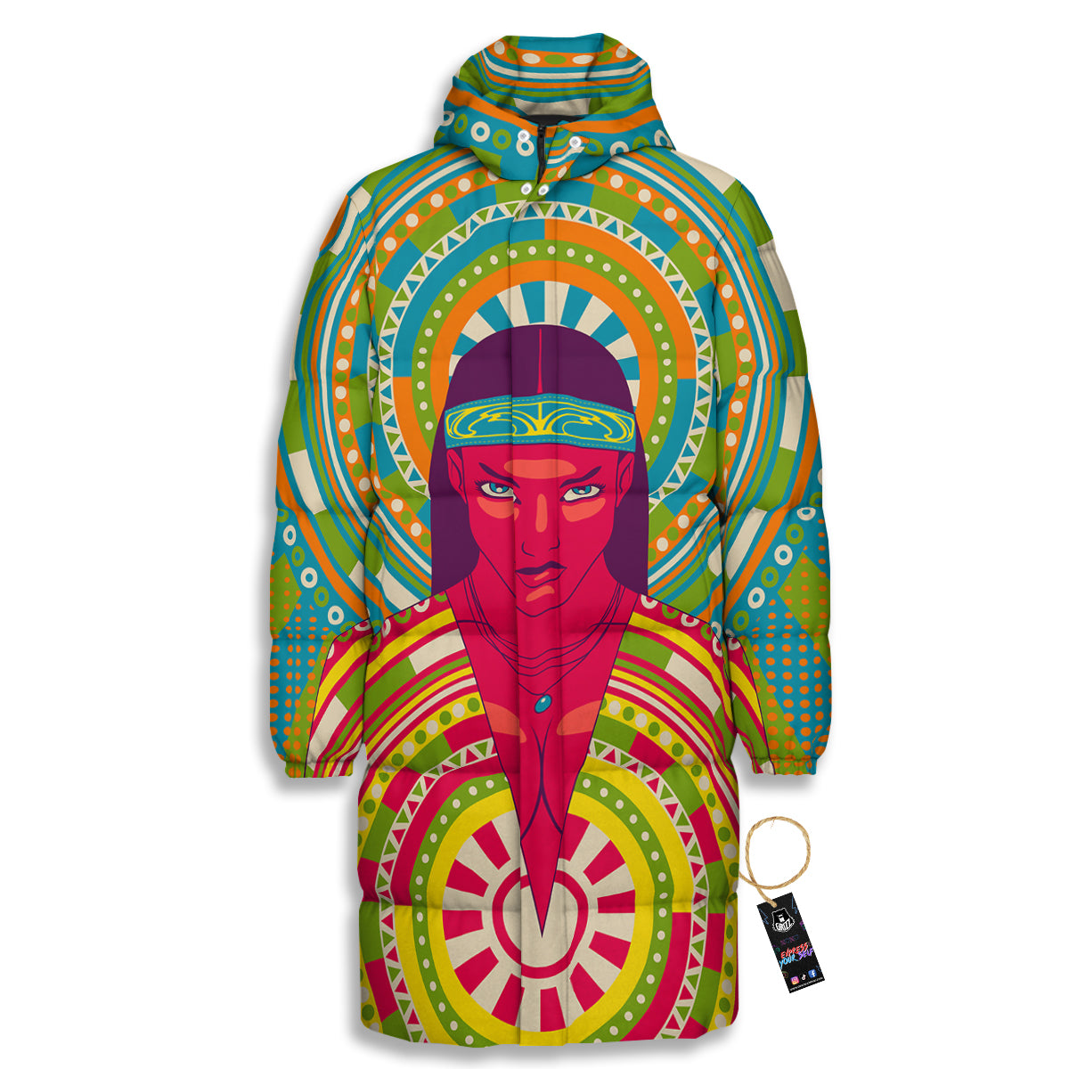 Abstract Psychedelic Women Print Long Down Jacket