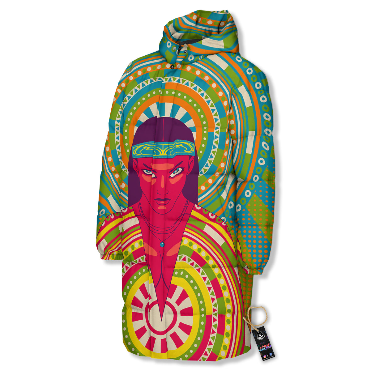 Abstract Psychedelic Women Print Long Down Jacket