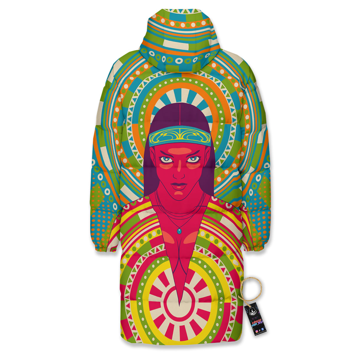 Abstract Psychedelic Women Print Long Down Jacket