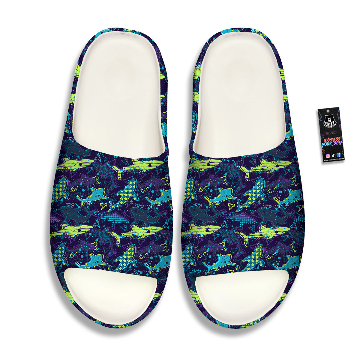 Abstract Shark Print Pattern Sandals-grizzshop