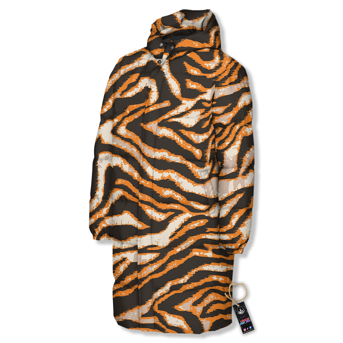 Abstract Tiger Skin Grunge Print Long Down Jacket
