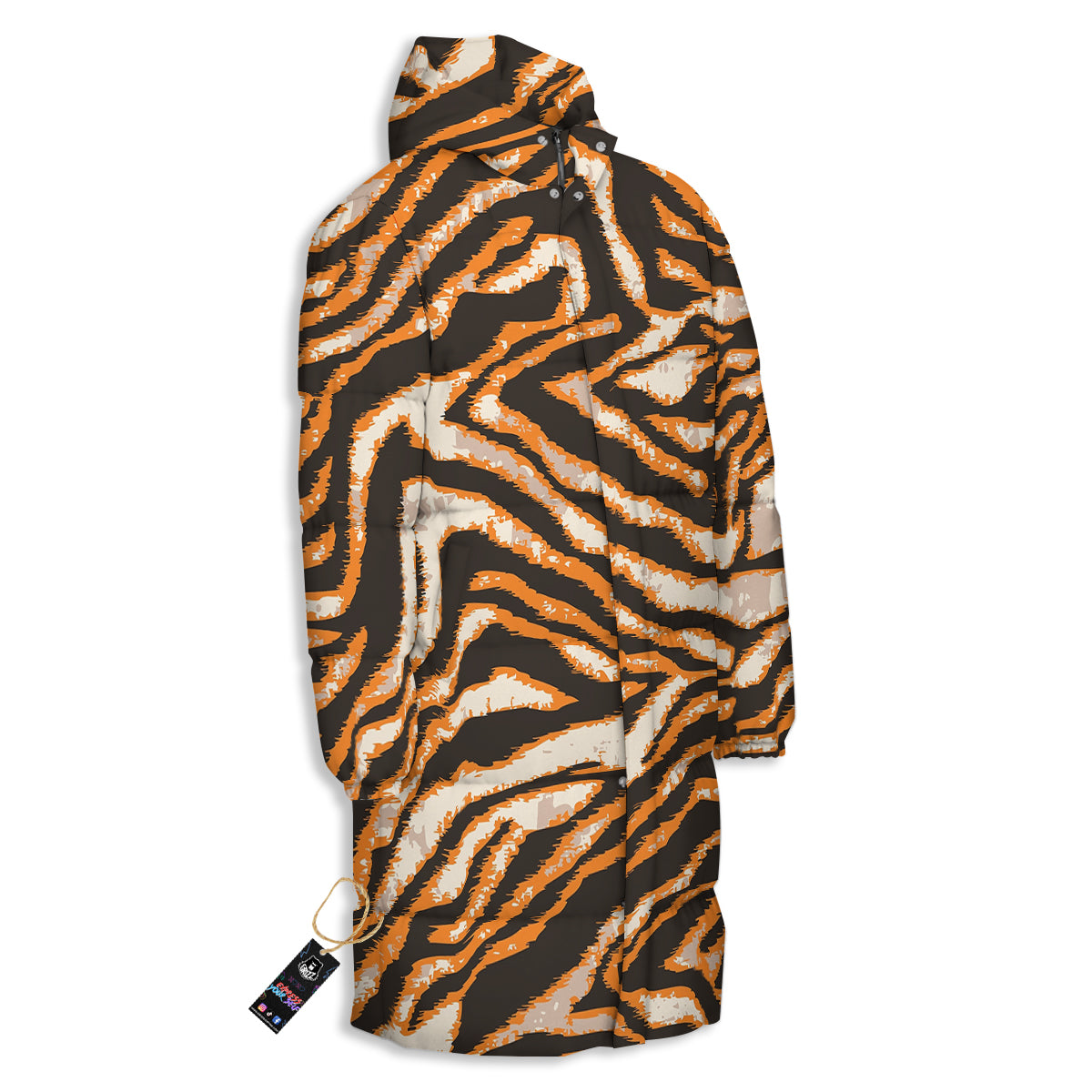 Abstract Tiger Skin Grunge Print Long Down Jacket