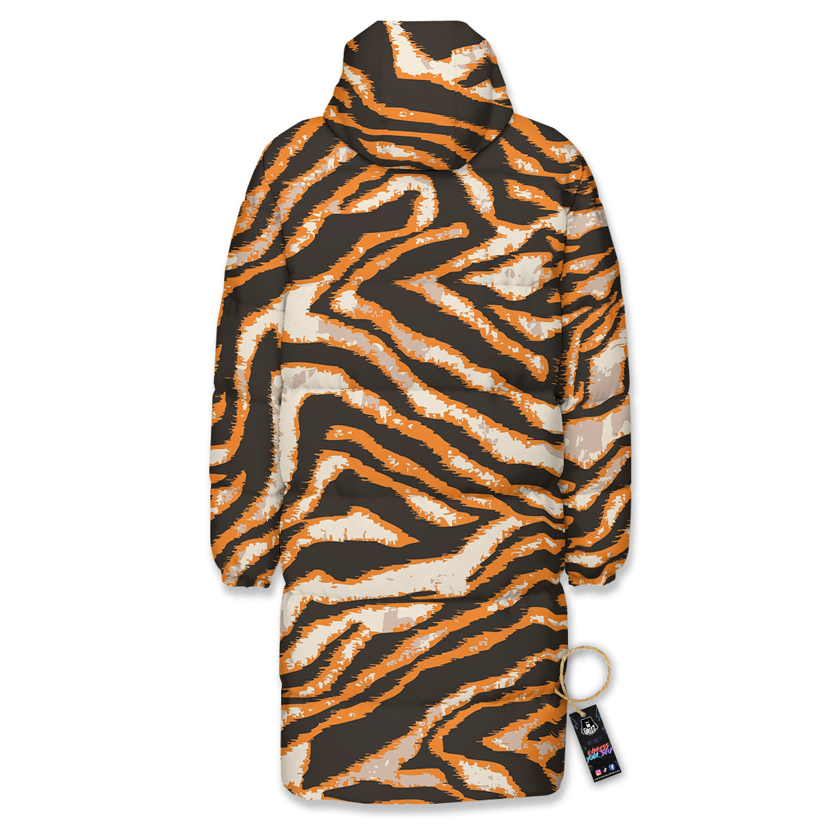 Abstract Tiger Skin Grunge Print Long Down Jacket
