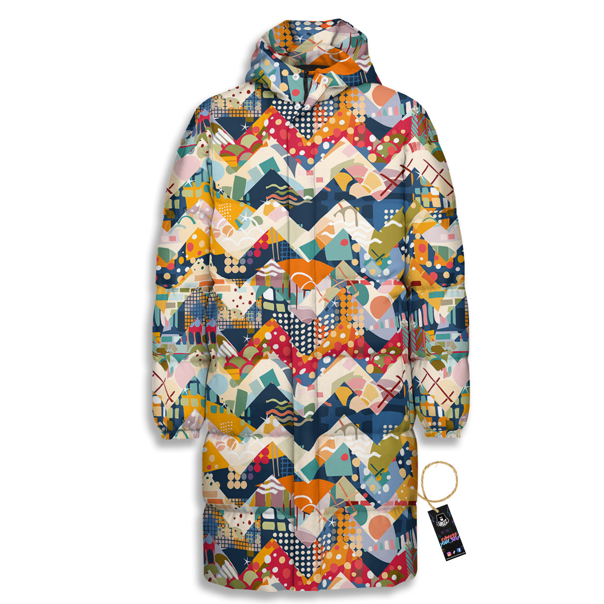 Abstract Zigzag Colorful Graffiti Style Print Pattern Long Down Jacket