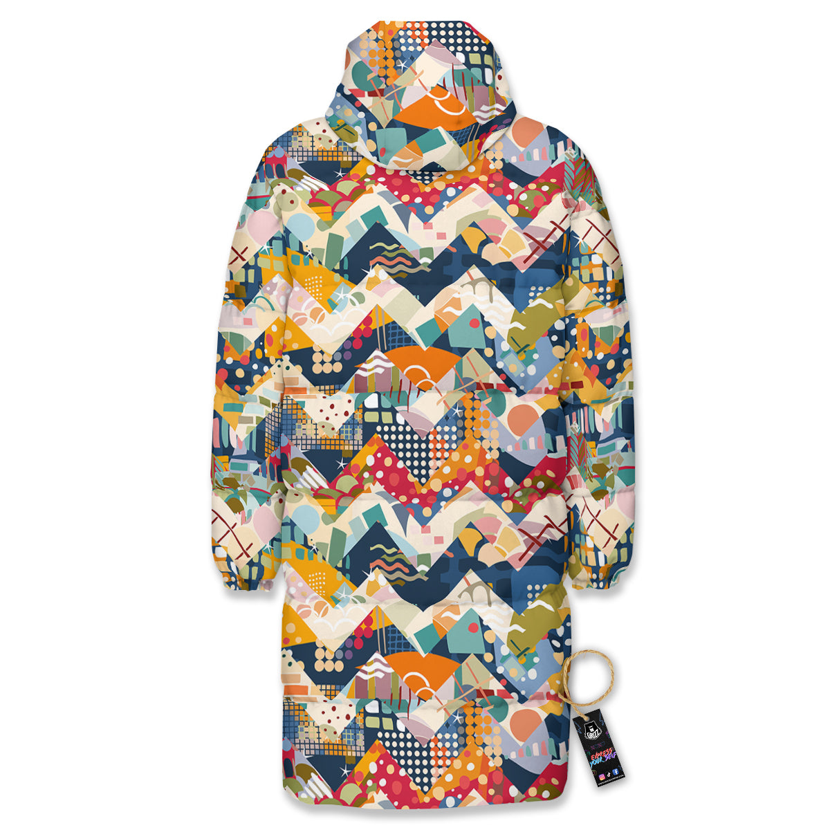 Abstract Zigzag Colorful Graffiti Style Print Pattern Long Down Jacket