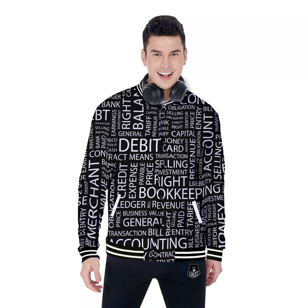 Accounting Word Print Baseball Jacket-grizzshop