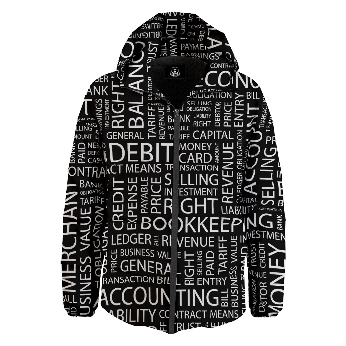 Accounting Word Print Down Jacket-grizzshop