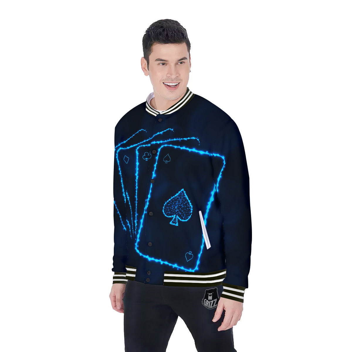 Ace Card Blue Print Baseball Jacket-grizzshop