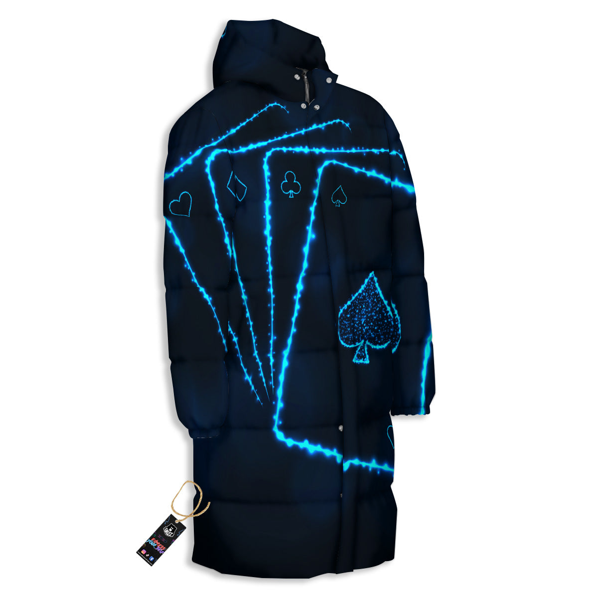 Ace Card Blue Print Long Down Jacket-grizzshop