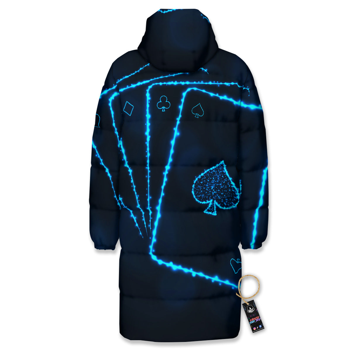 Ace Card Blue Print Long Down Jacket-grizzshop