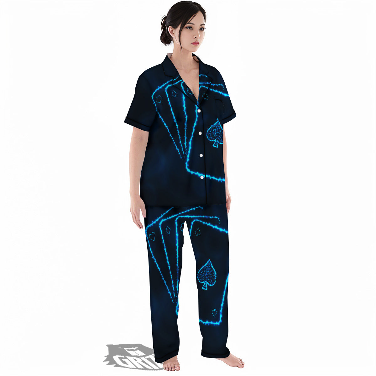 Ace Card Blue Print Women's Pajamas Set-grizzshop