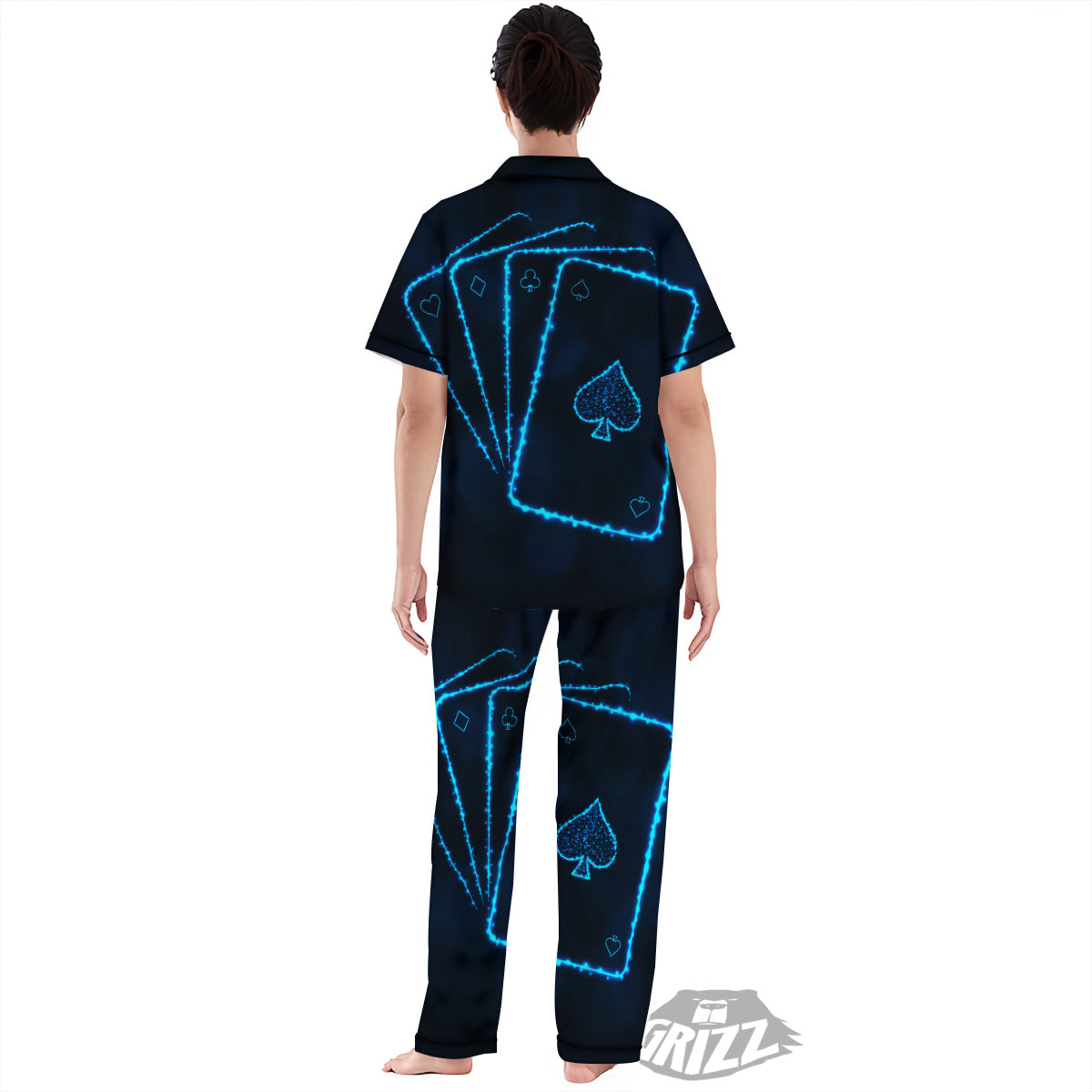 Ace Card Blue Print Women's Pajamas Set-grizzshop