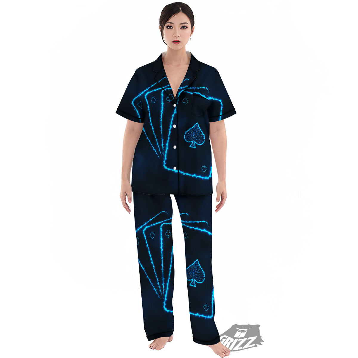 Ace Card Blue Print Women's Pajamas Set-grizzshop