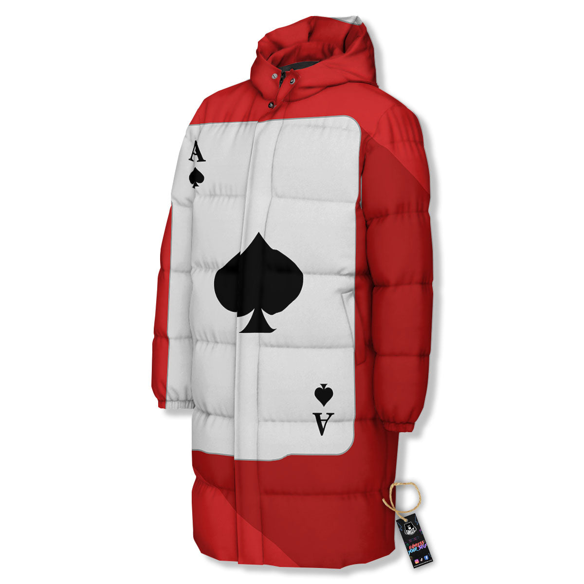 Ace Cards Print Long Down Jacket-grizzshop