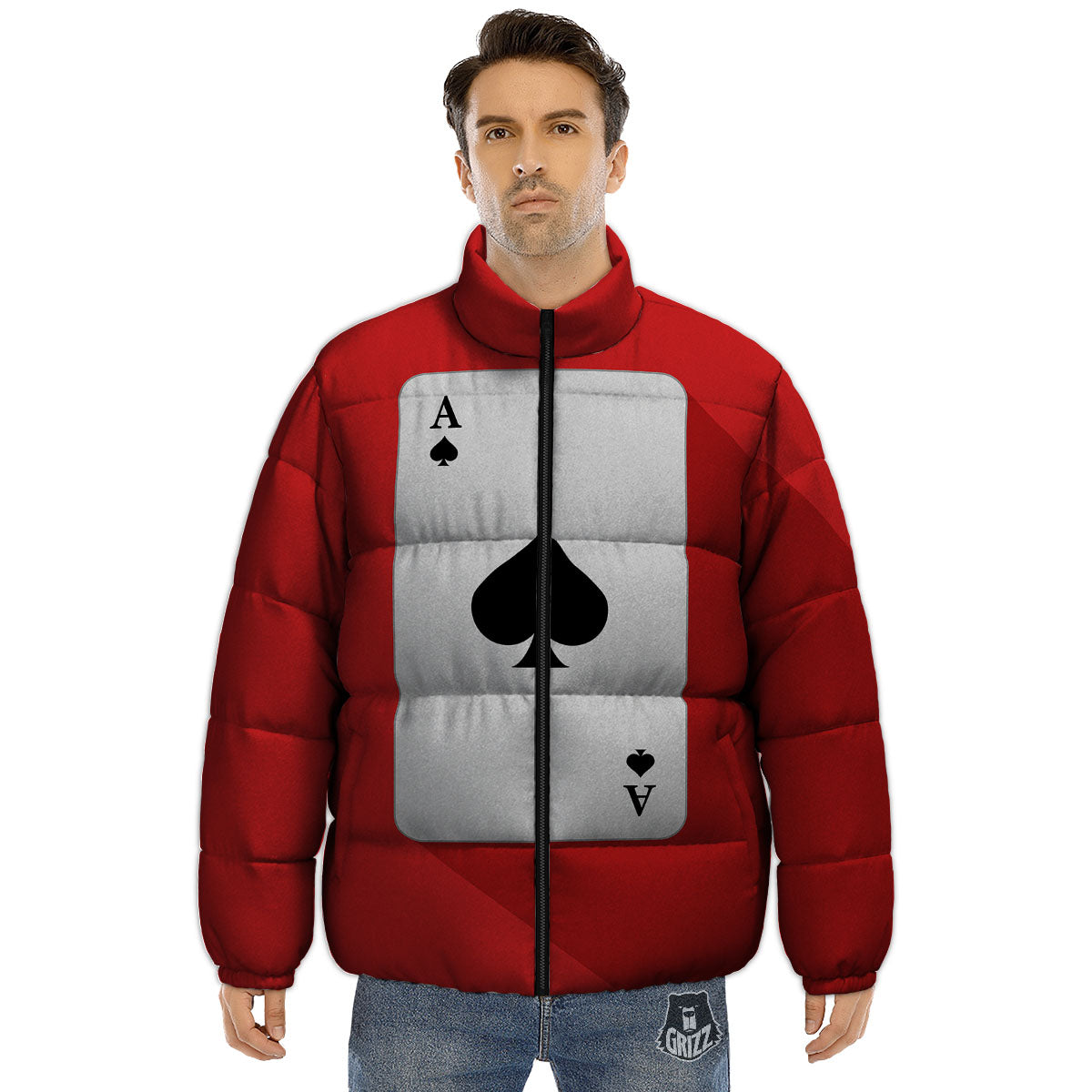 Ace Cards Print Puffer Jacket-grizzshop
