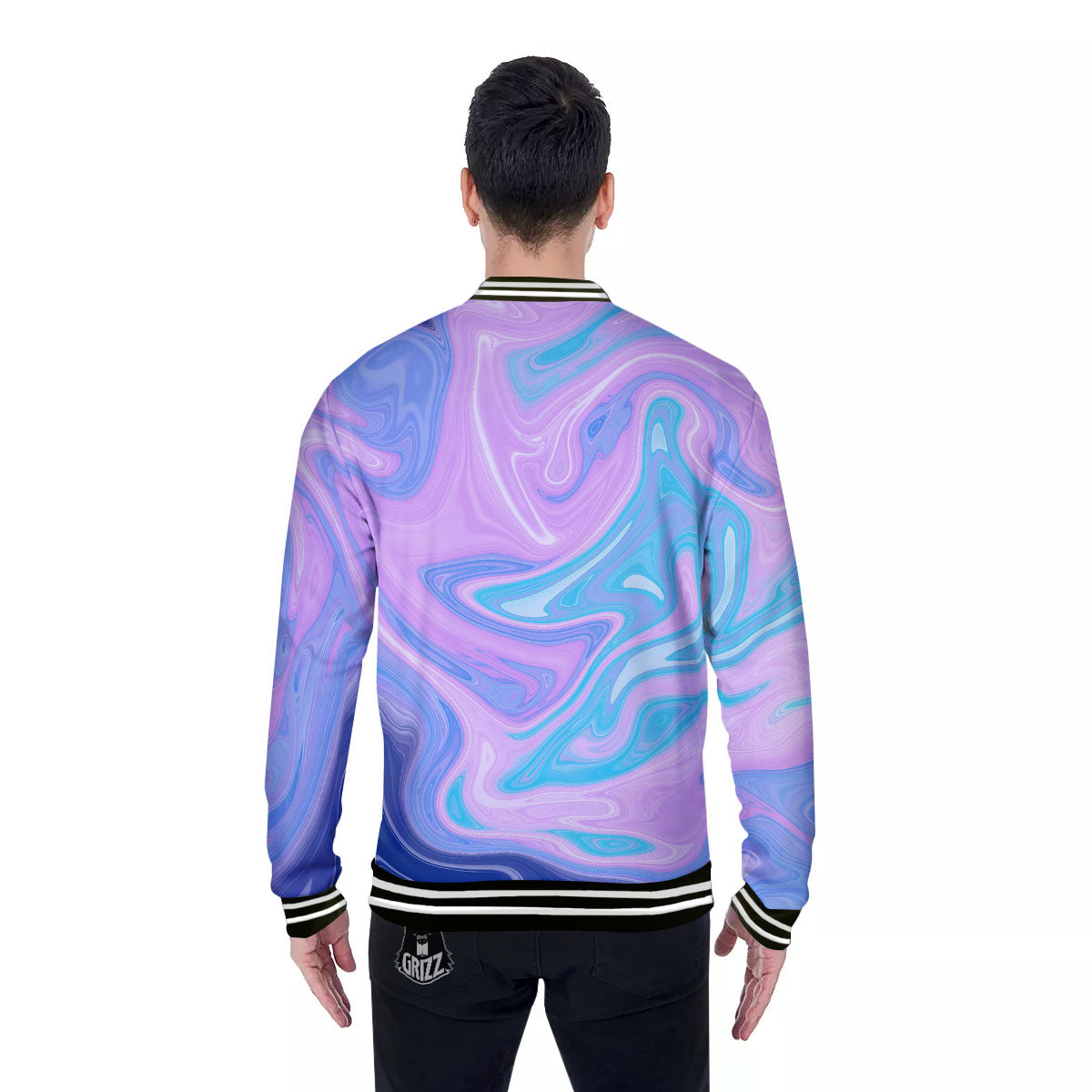 Acid Melt Blue And Pink Print Baseball Jacket-grizzshop