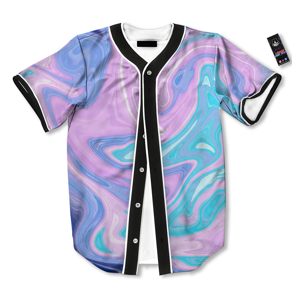 Acid Melt Blue And Pink Print Baseball Jersey-grizzshop