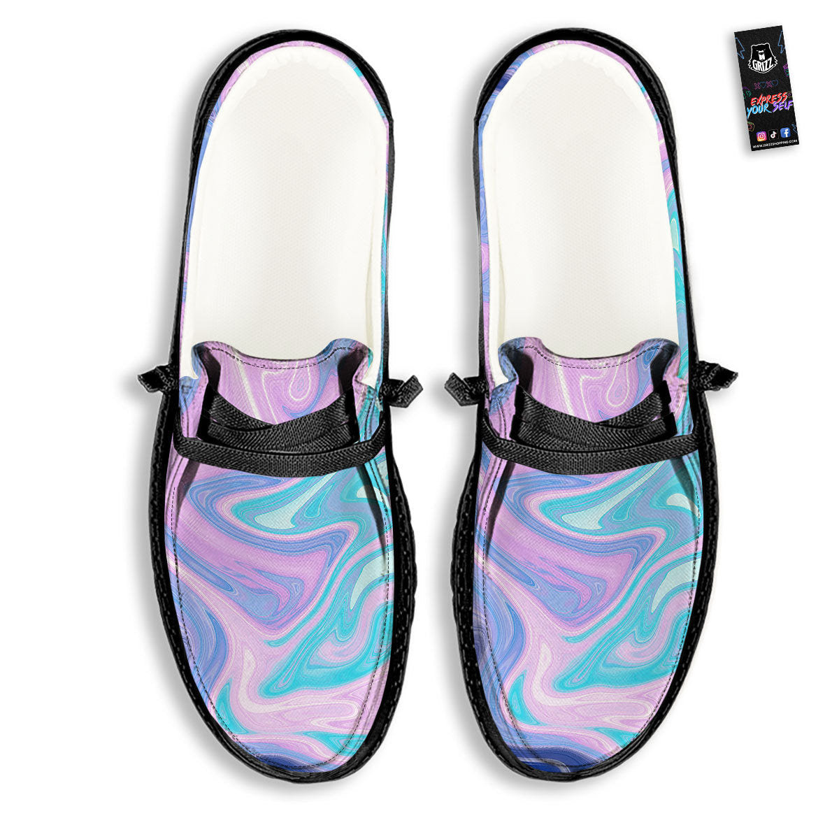 Acid Melt Blue And Pink Print Black Loafers-grizzshop