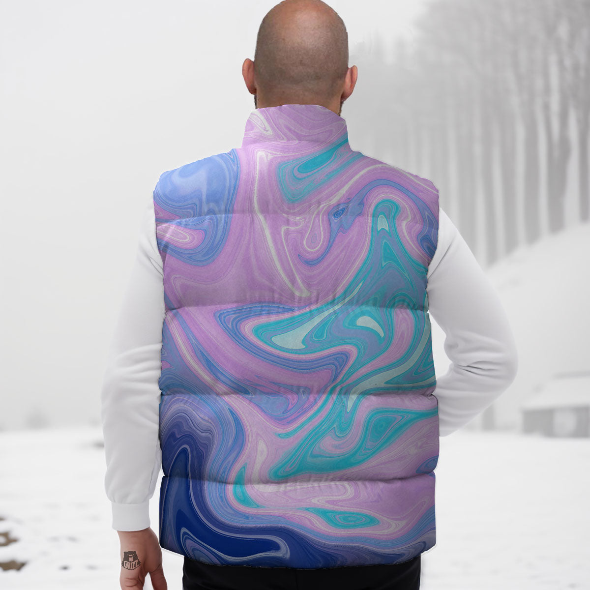 Acid Melt Blue And Pink Print Down Vest
