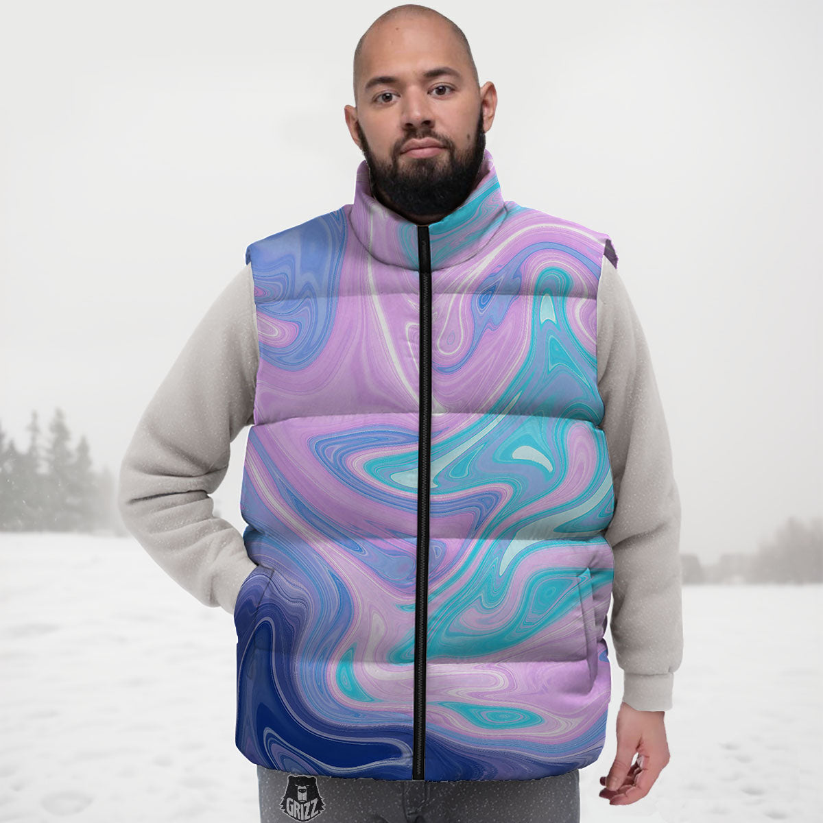 Acid Melt Blue And Pink Print Down Vest