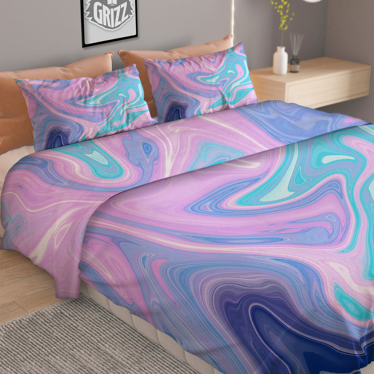 Acid Melt Blue And Pink Print Duvet Cover Bedding Set