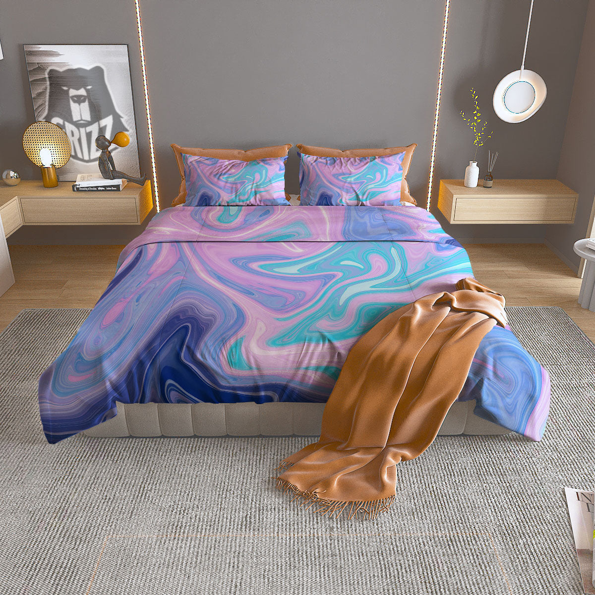 Acid Melt Blue And Pink Print Duvet Cover Bedding Set