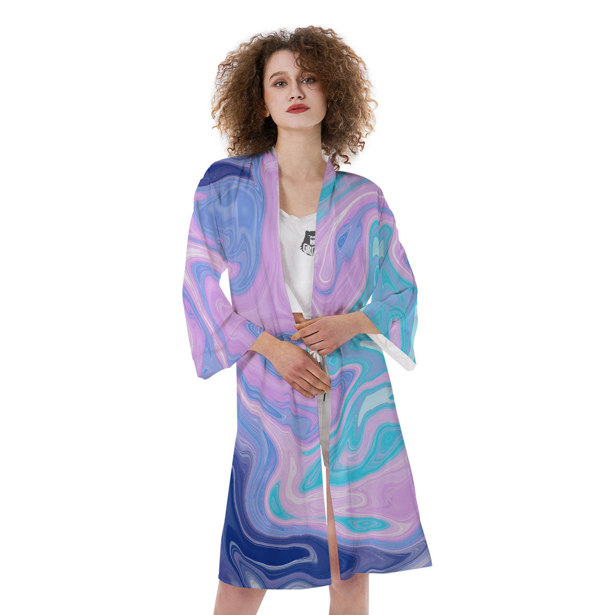 Acid Melt Blue And Pink Print Kimono-grizzshop