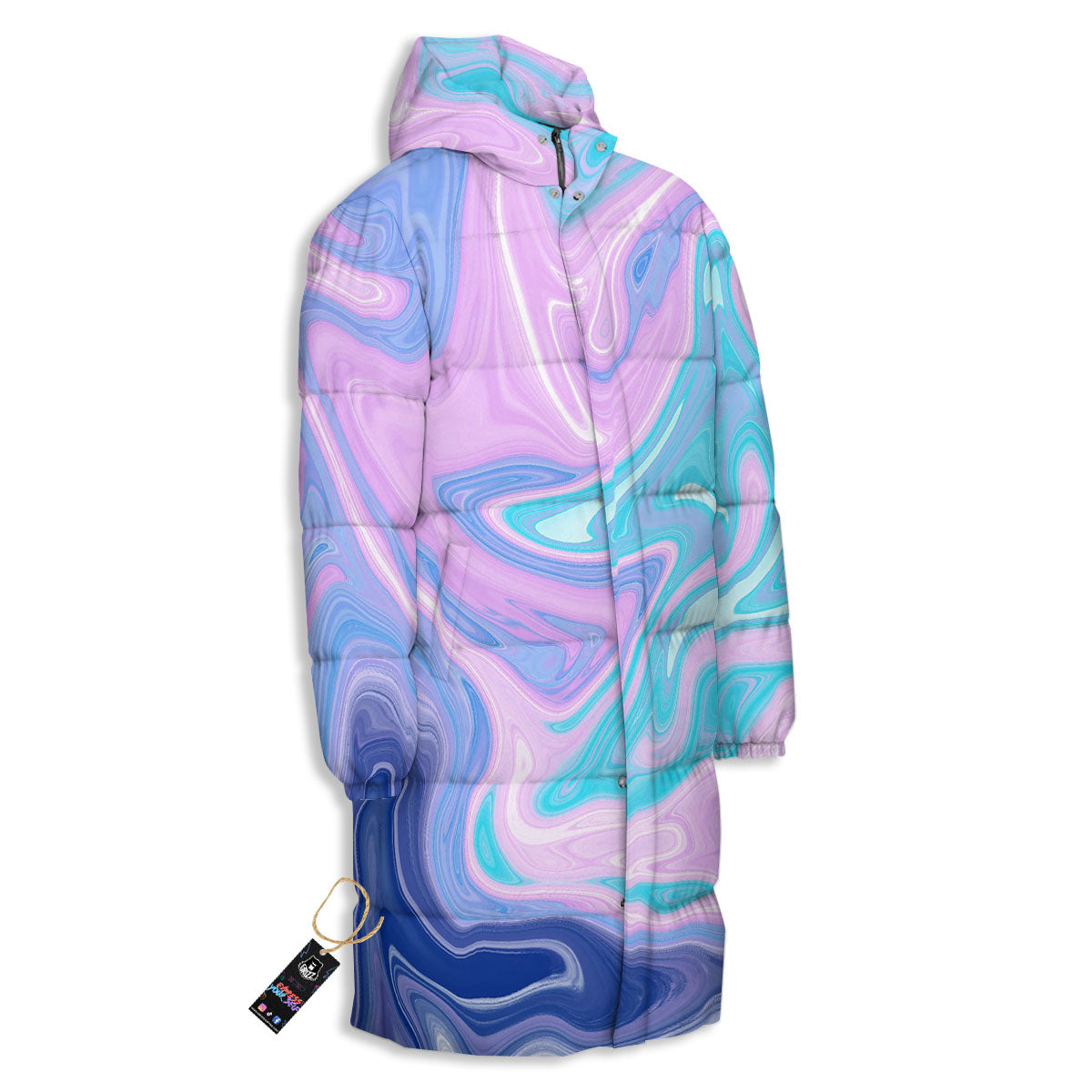 Acid Melt Blue And Pink Print Long Down Jacket-grizzshop